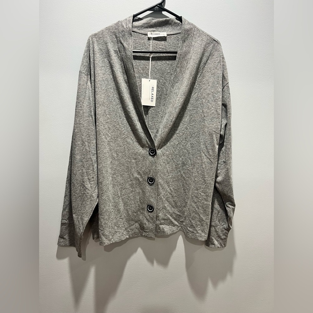NWT LA RELAXED Women's Jersey Gray Cardigan Sweater Organic Cotton Blend,Size XL
